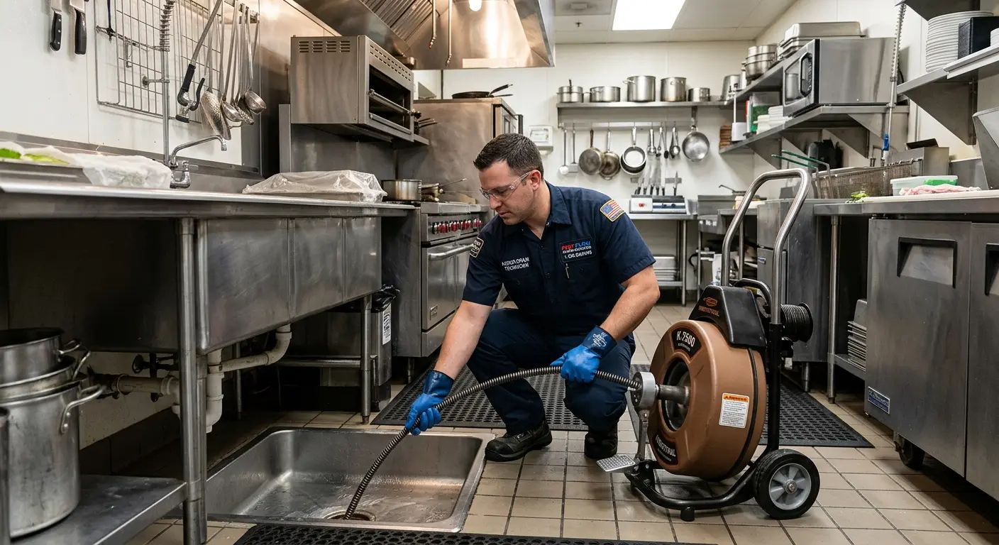 Commercial drain cleaning service in a restaurant kitchen in Lochbuie