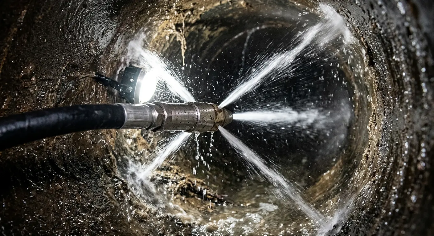 High-pressure hydro jetting nozzle cleaning sewer pipe for Storm Drain Cleaning in Lochbuie